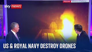 US \& Royal Navy shoot down drones in the Red Sea