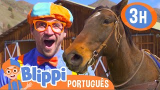 Blippi Visita uma Fazenda de Cavalos! | 3 HORAS DO BLIPPI! | Vídeos Educativos em Português