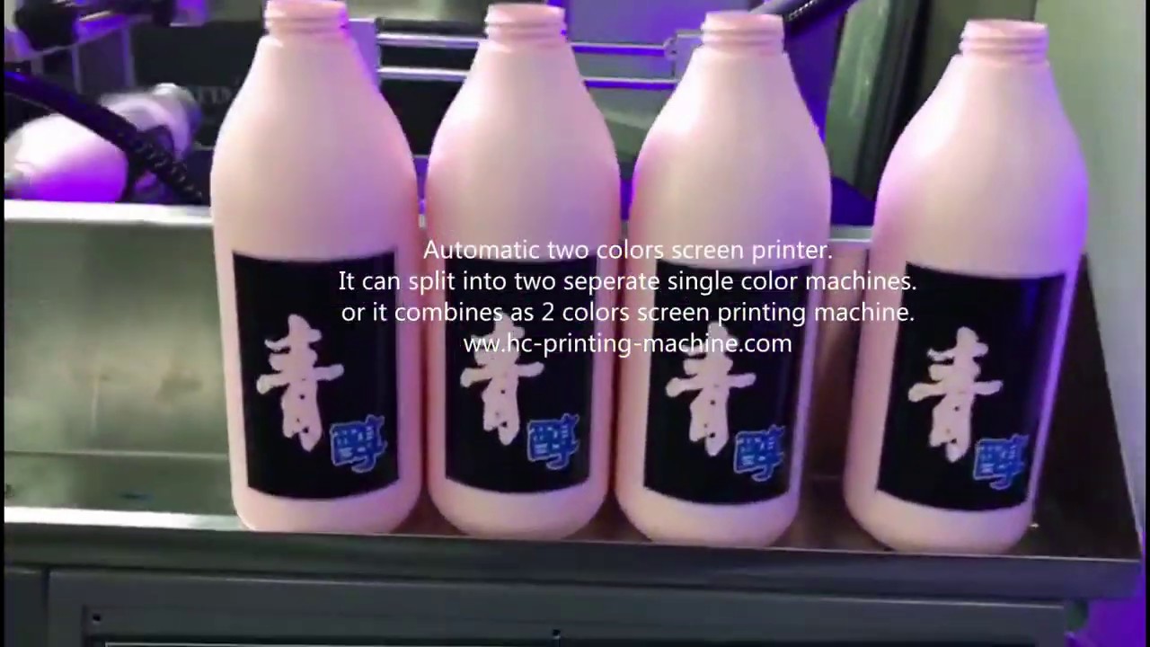 Automatic two colors screen printing on bottles, 2 colors bottle screen