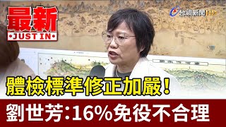 體檢標準修正加嚴！ 劉世芳：16%免役不合理【最新快訊】
