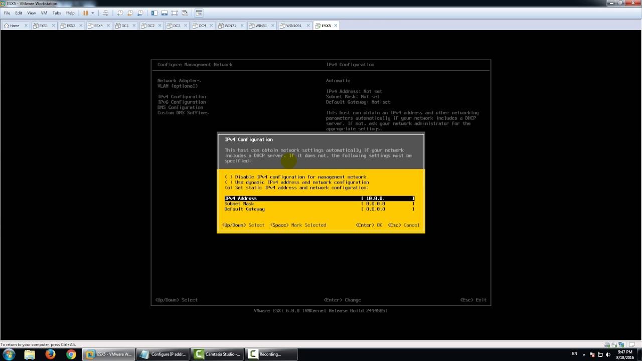 assign a static ip address to an esxi host