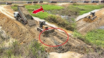 Road Development Project Side to Side faster Skill Driver ,Bulldozer Push Soil ,Dump Truck Unloading