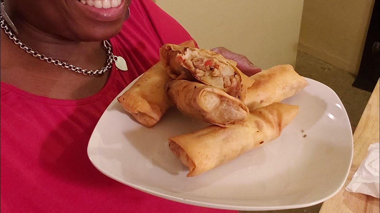 chicken and potato spring rolls