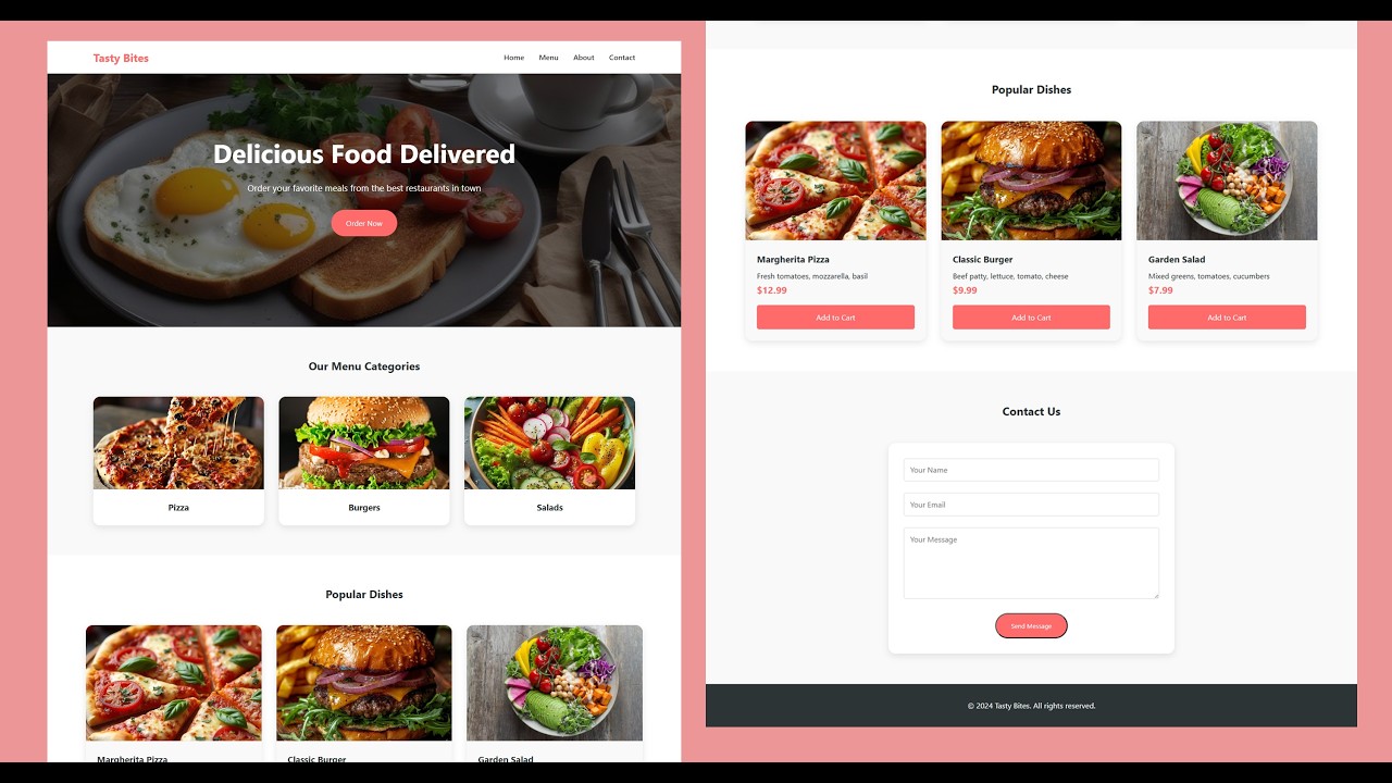 Build a Responsive Food Ordering Website with HTML & CSS | Tasty Bites ...