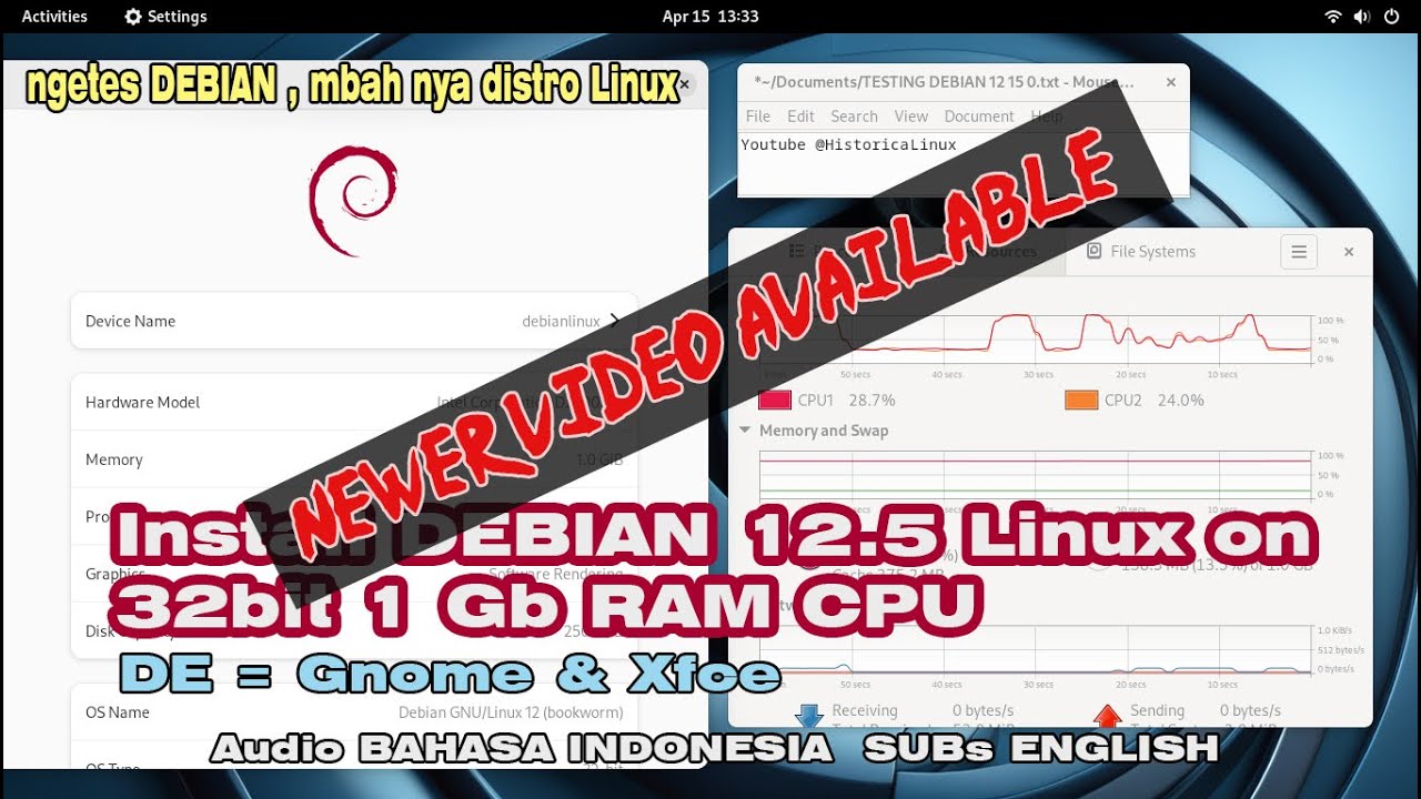 Install debian 12 linux on 32 bit 1 gb ram 1 this is older version