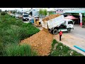 Amazing showing technique making canal crossing by komatsu dozer d31p  truck5t spreading stone