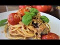 SPAGHETTI CREMA DI MELANZANE con RICOTTA E POMODORO FRESCO spaghetti con le melanzane SENZA FRIGGERE