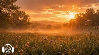 Soft Rain in the Meadow at Sunset 🌿 Relaxing Ambience for Sleep, Study & Focus