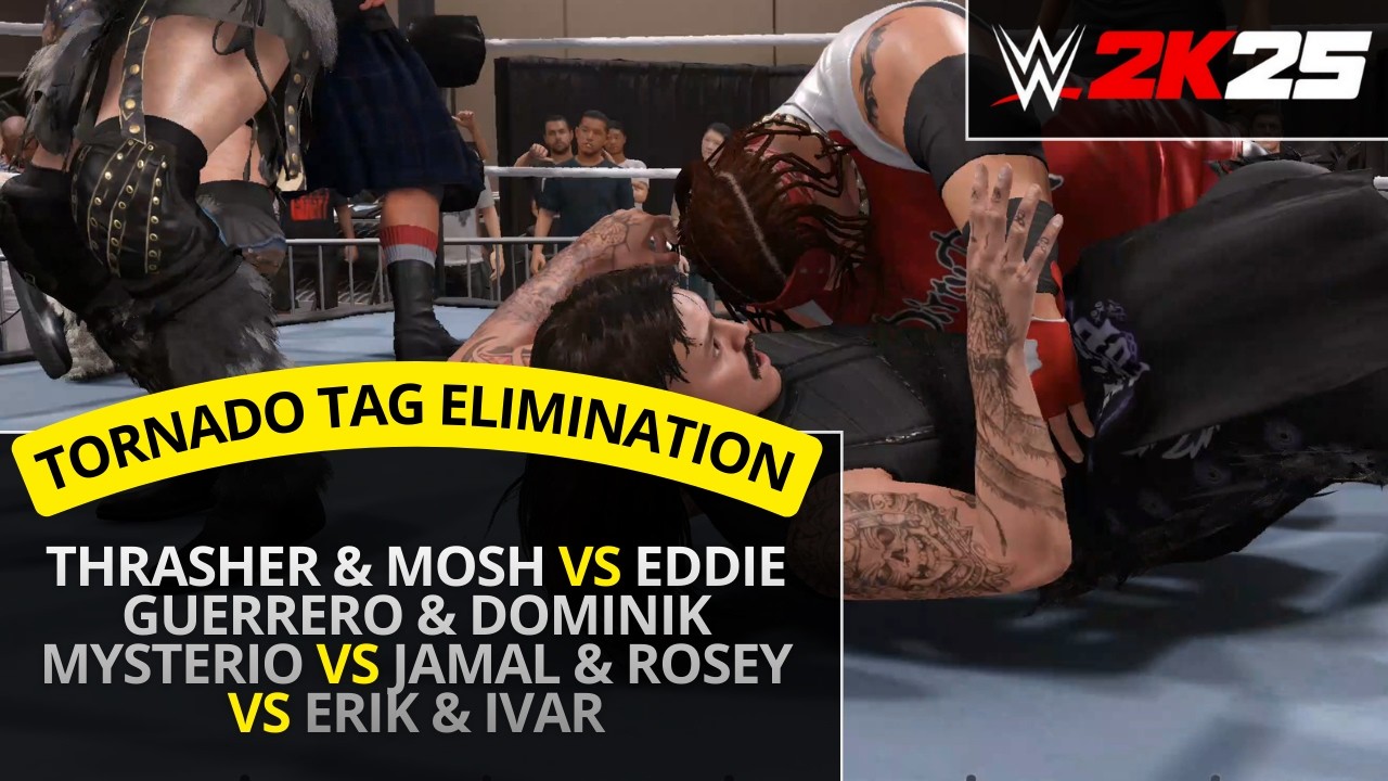 WWE 2K25 – Headbangers vs Guerrero & Mysterio vs 3 Minute Warning (4 way Tornado Tag Elimination)