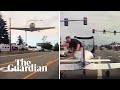 Plane's emergency landing captured on police dashboard camera