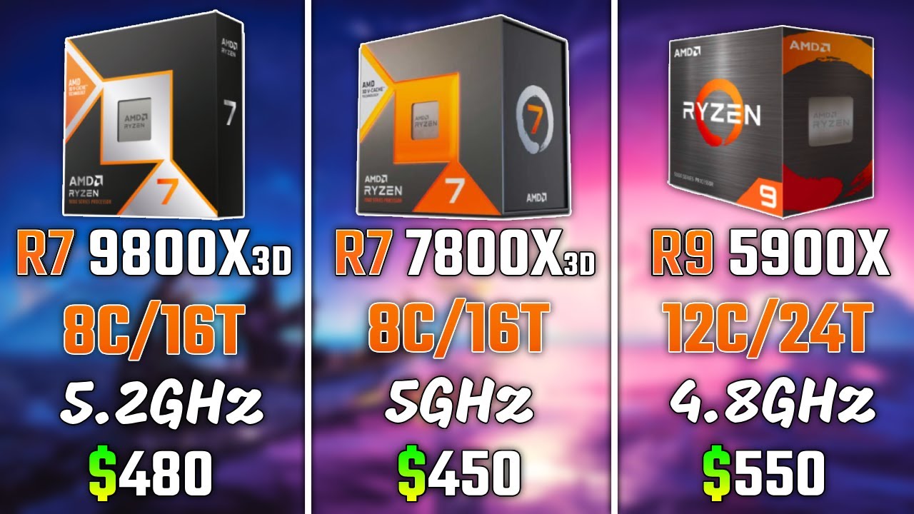 RYZEN 7 9800X3D vs RYZEN 7 7800X3D vs RYZEN 9 5900X | Test in 6