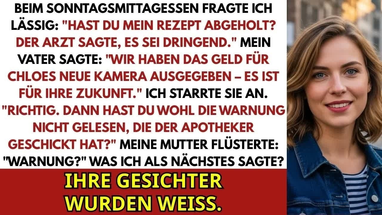 Am Sonntagstisch in Blankenese legte ich die Gabel hin. „Hast du mein Rezept abgeholt?“ Die Frage war fast ein Flüstern. Mein Vater schnitt seinen Braten, ohne aufzusehen. „Das Geld haben wir für...