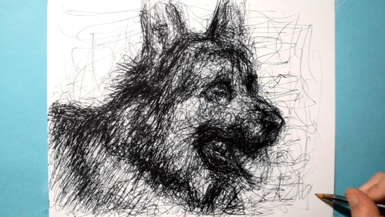 German Shepherd Dog Drawing / Ballpoint Pen / Daily Scribble Art Therapy / Day 01