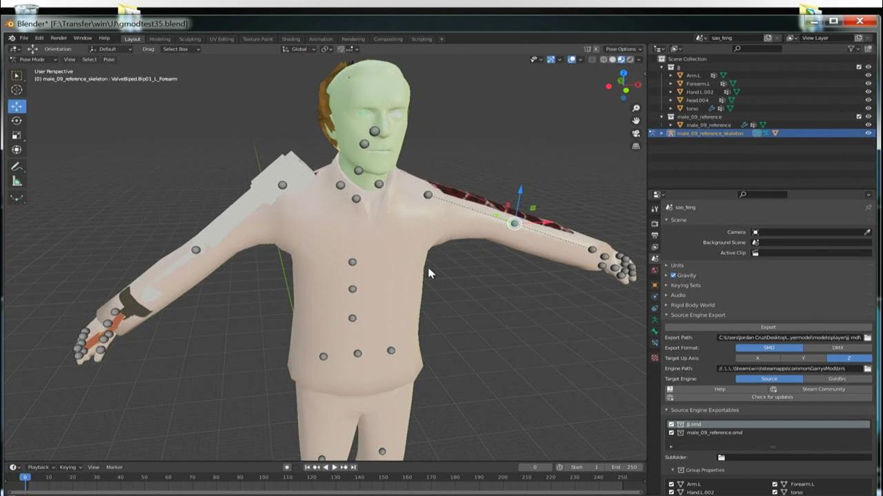 Garry's Mod Playermodel Weight Painting/Rigging Issue - Animation