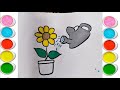 Potted plants & watering can drawing, coloring for everyone