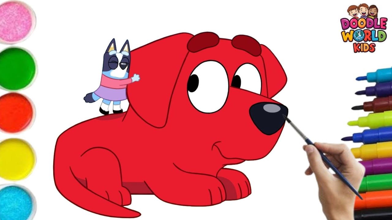 How to Draw Blury with big red dog | Easy Cartoon Drawing for Kids  | Fun Coloring & Nursery Rhymes