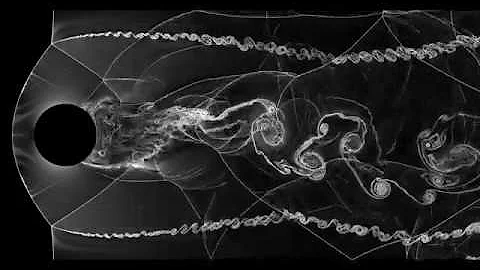 Supersonic (Mach 3) flow around cylinder, bw