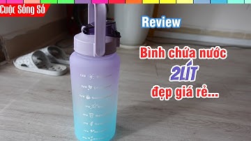 Review bình đựng nước 2 LÍT màu Gradiant tím xanh dễ thương có vạch báo giờ uống nước - Cuộc Sống Số