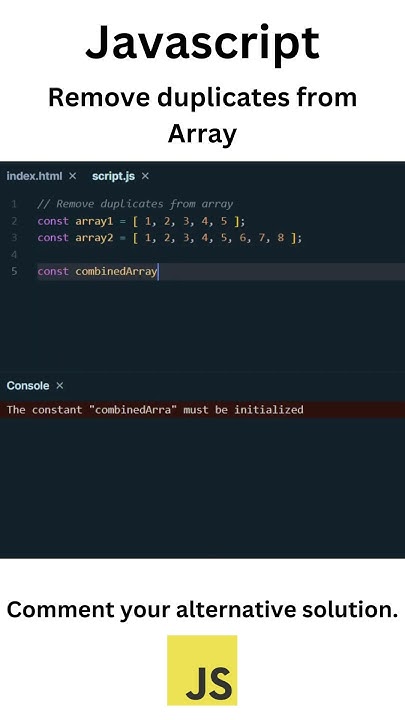 Remove duplicates from Array using Javascript. - YouTube