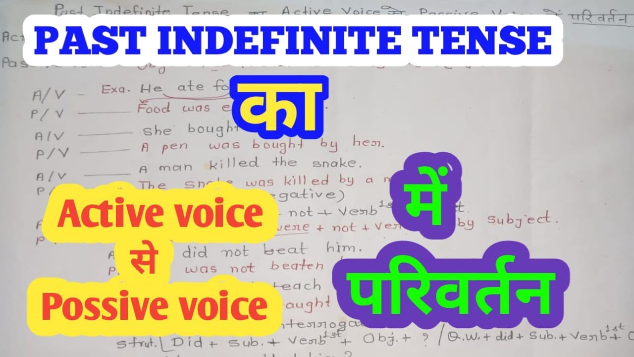 Active Voice to Passive Voice in Past Indefinite Tense with examples in ...