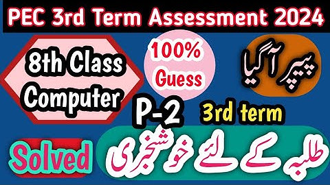 Class 8 Computer Paper School Based Assessment 2024 | SBA Final Term papers 8th Class |PEC Grade 8th