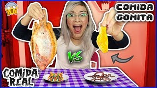 ¡COMIDA DE GOMITA vs COMIDA REAL! Me comí un pescado crudo* RETO - Lulu99