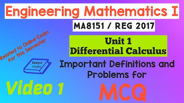 Engg Maths 1 - Unit 1 Differential Calculus - MCQ - Part 1