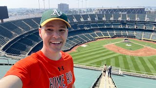 CRAZY BASEBALL STUNT in the TALLEST UPPER DECK!! (Restricted area at the Oakland Coliseum)