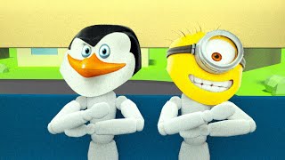 WHEELS ON THE BUS BUT WITH Penguins of Madagascar &amp; Minions | Funny Sounds