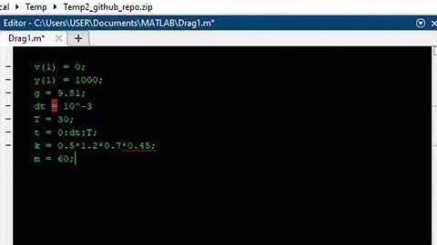 Using MATLAB to model a falling object with drag (via forward Euler)
