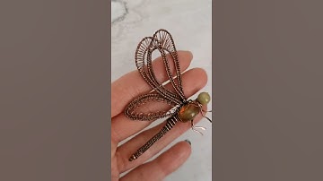 Rreal amber Dragonfly pin. Wire wrap Dragonfly copper brooch. Wire wrapping jewelry