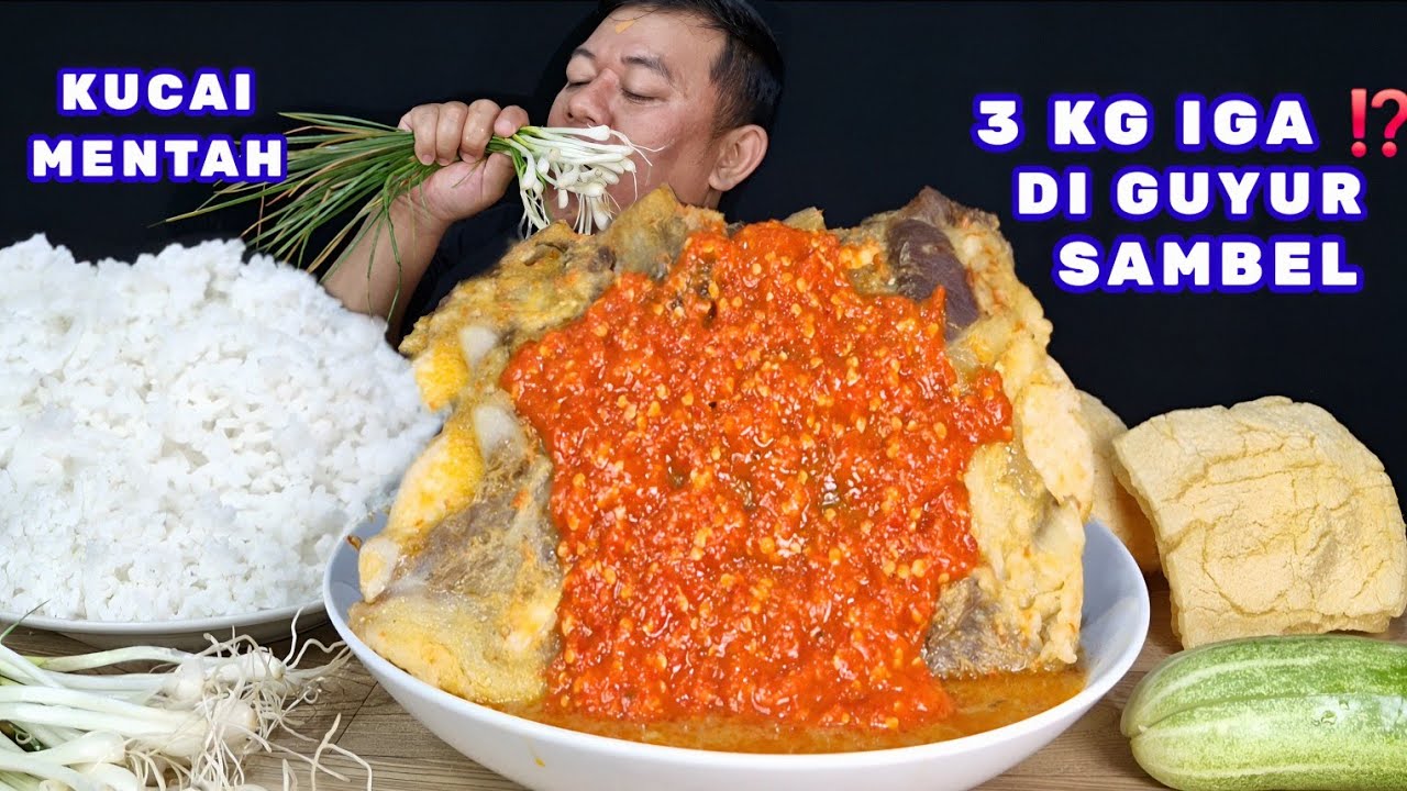 MAKAN 3 KG IGA KUAH PEDAS DI SIRAM SAMBEL ⁉️ LALAPAN KUCAI MENTAH 
