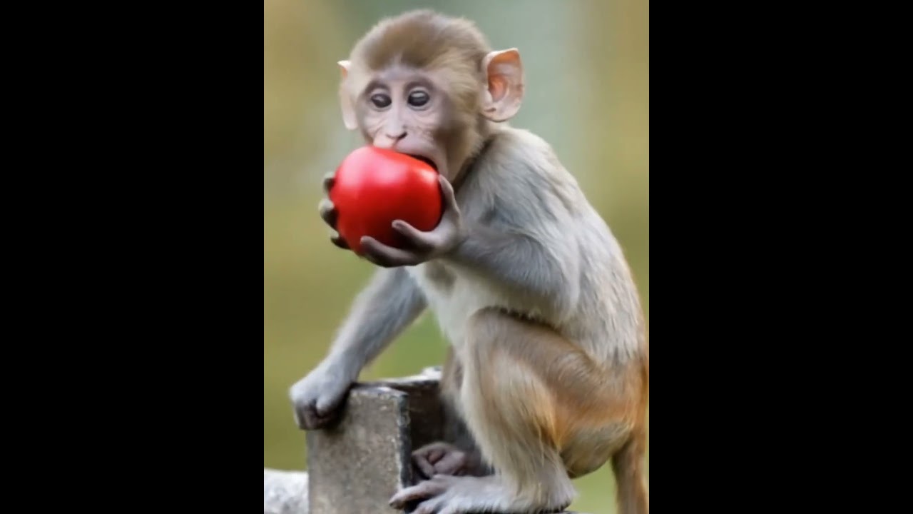 MONKEY eating apple  FRUITS. 