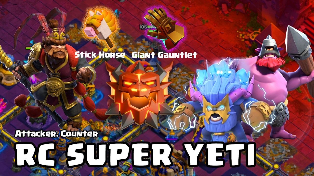 [CLASH OF CLANS] Stick Horse+Giant Gauntlet Super Yeti Attack!!