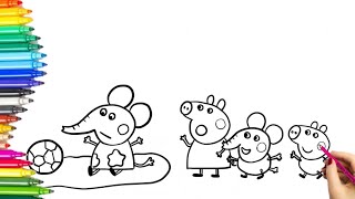 Drawing And Coloring Peppa Pig. Emily Elephant Slips Into Muddy Puddle For Kids.