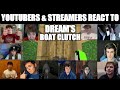 Youtubers & Streamers React to Dream Boat Craft Clutch (Minecraft Manhunt vs 5 Hunters) Part 1