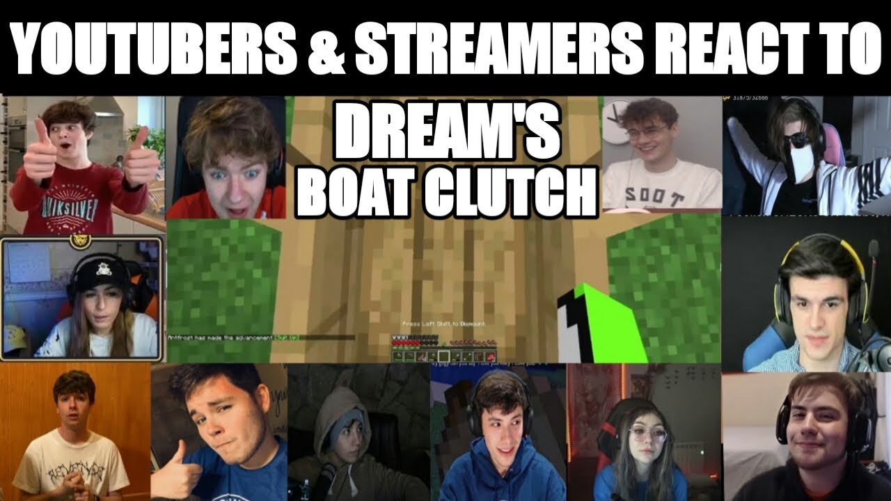 Download Youtubers & Streamers React to Dream Boat Craft Clutch (Minecraft Manhunt vs 5 Hunters) Part 1