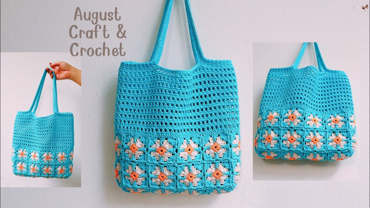 Granny Square Crochet bag. How to crochet granny square tote bag. 