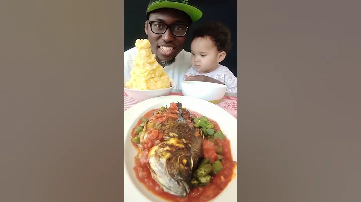 BRITISH TRY NIGERIAN FOOD |TILAPIA FISH WITH FUFU AND OKRA SOUP |AFRICAN FOOD |FUFU MUKBANG |#SHORTS