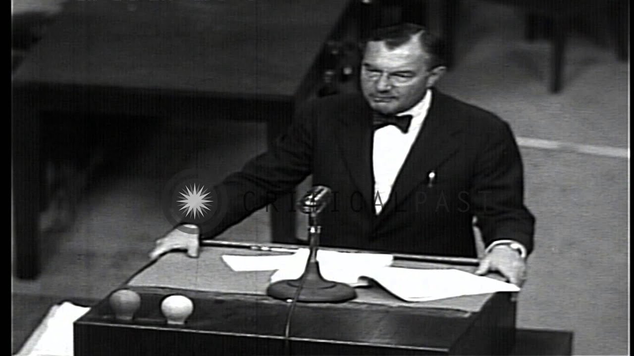 Justice Jackson makes summation during the Nuremberg Trials in Germany. HD Stock Footage