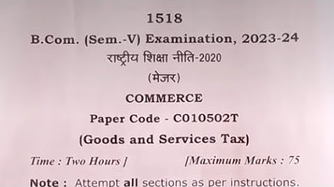 MGKVP B.Com 5th Sem Goods and Service Tax|| Question Paper 2023-24 || Important PYQs & Solutions