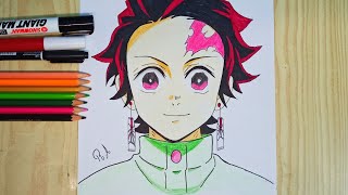 رسم تانجيرو كامادو من انمي قاتل الشياطين How to Draw Tanjiro Step By Step Kimetsu no Yaiba