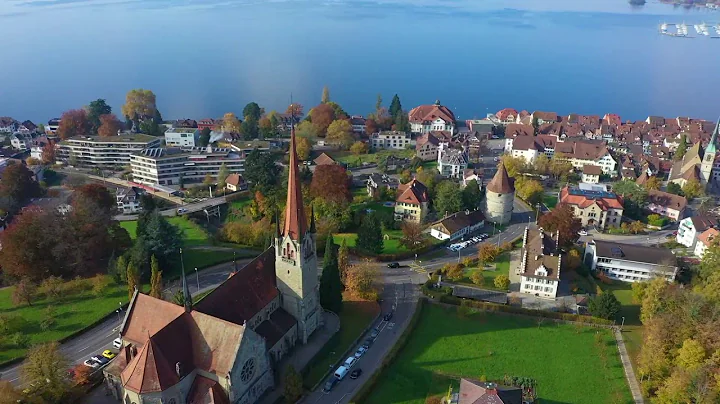 Drone's Eye View of St  Michaels and Zugersee, Zug, Switzerland  November 11, 2019, 12:37pm