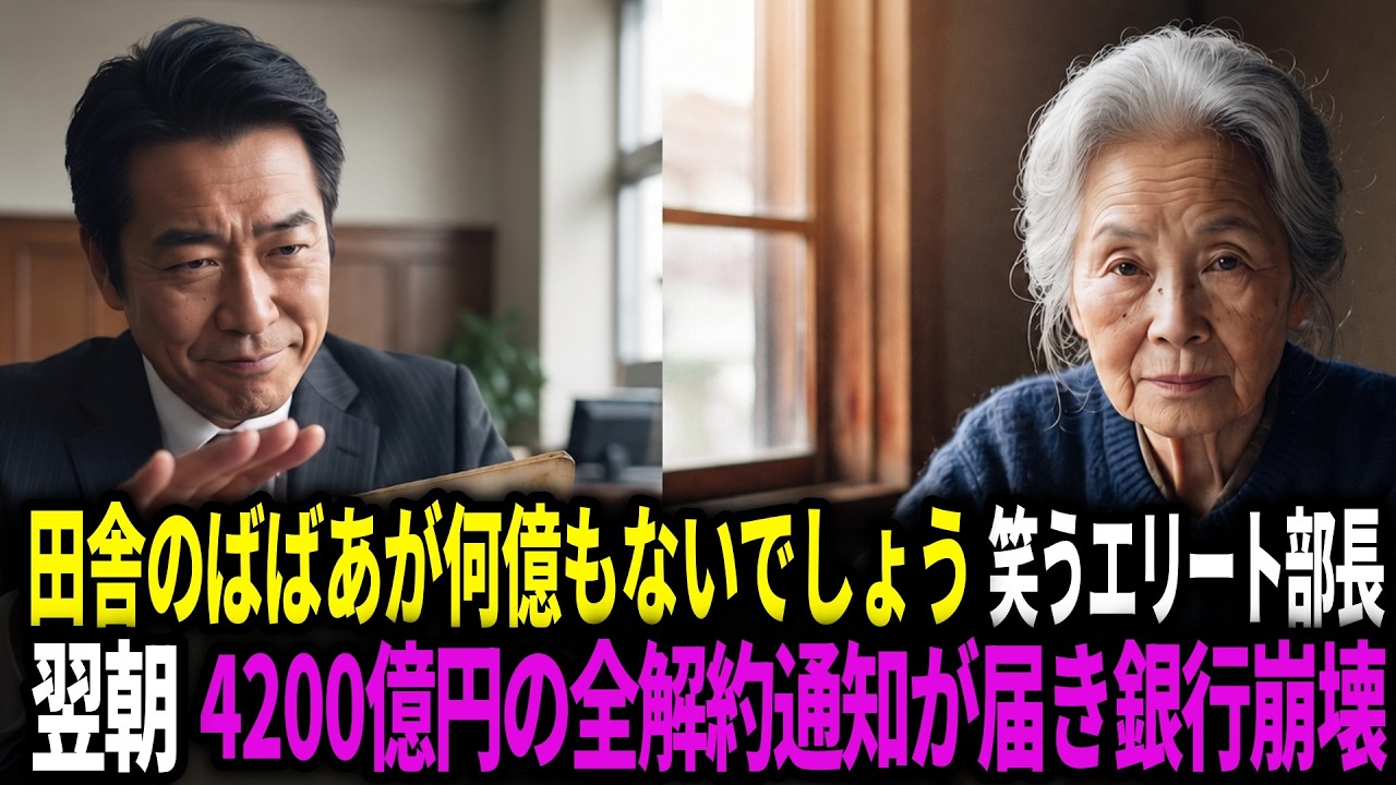 「田舎のばばあが何億もあるわけないｗ」エリート行員に嘲笑された地味な老婆→翌朝、4000億円の全解約通知が届き銀行本部が崩れ落ちた