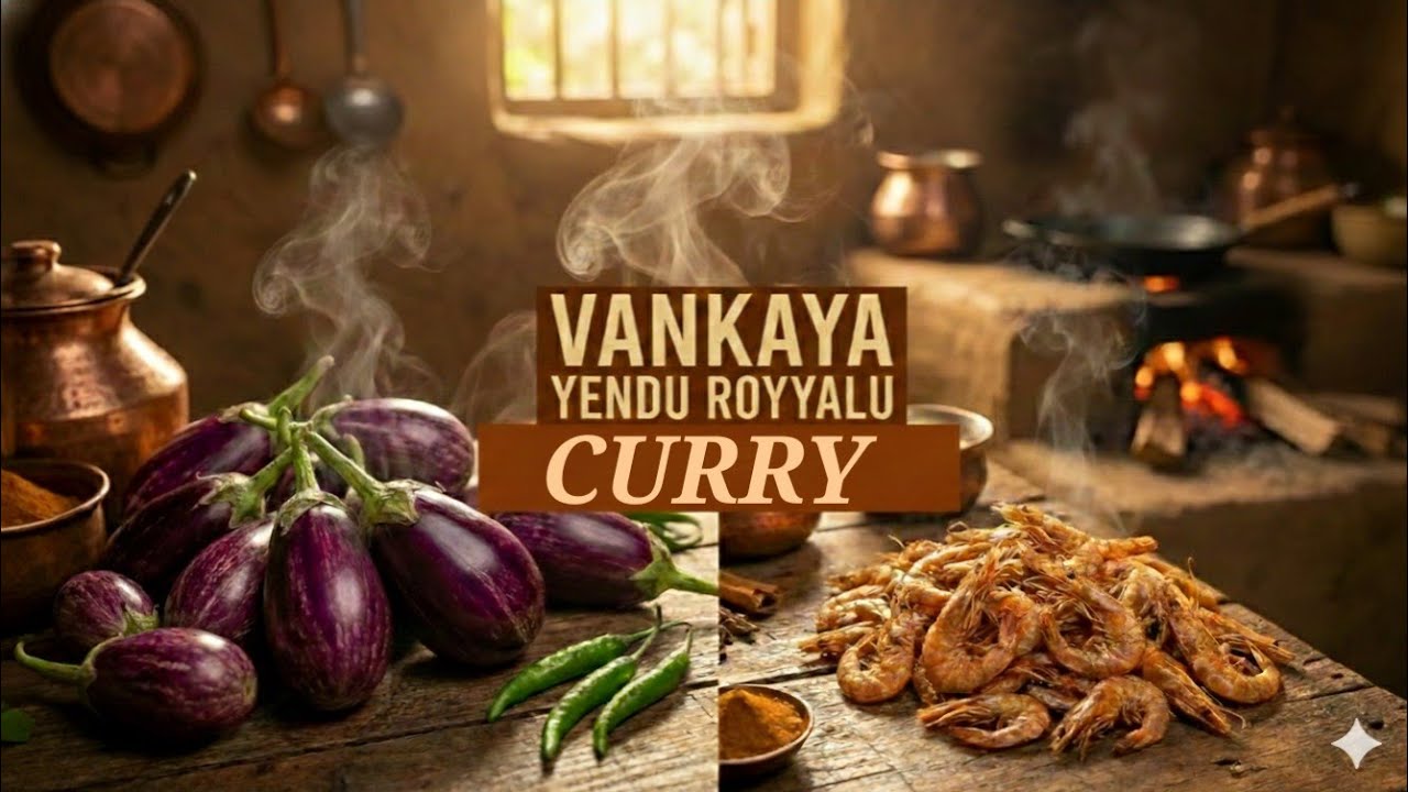 VANKAYA YENDU ROYYALU🍆🦐|#VankayaYenduRoyyalu|#AndhraRecipes|#HomeCooking|#VillageStyleCooking|