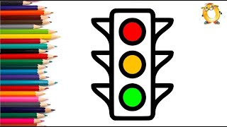 How to draw a traffic lights. Coloring page/Drawing and painting for kids. Learn colors.