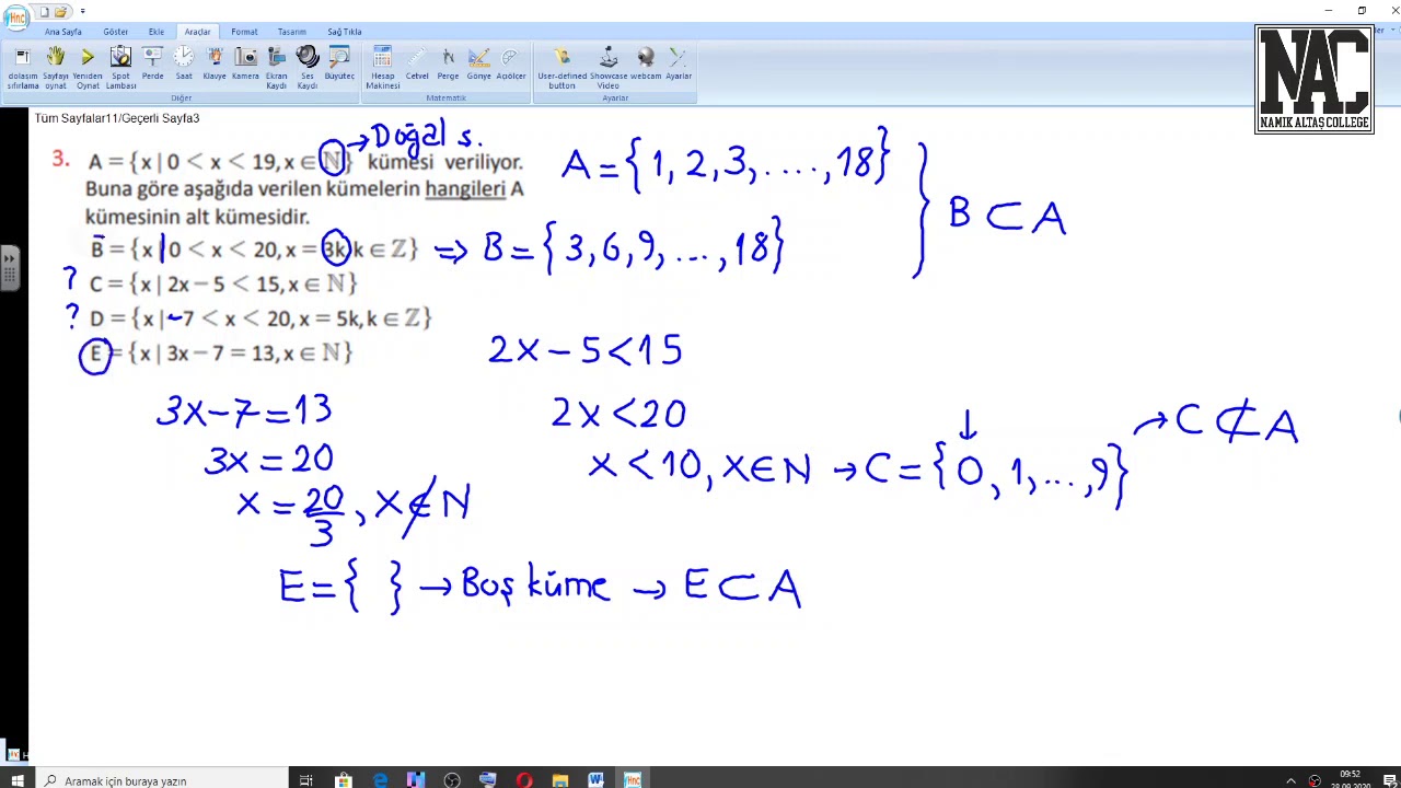 9 sınıf kümeler 5 ÜSTÜN - YouTube