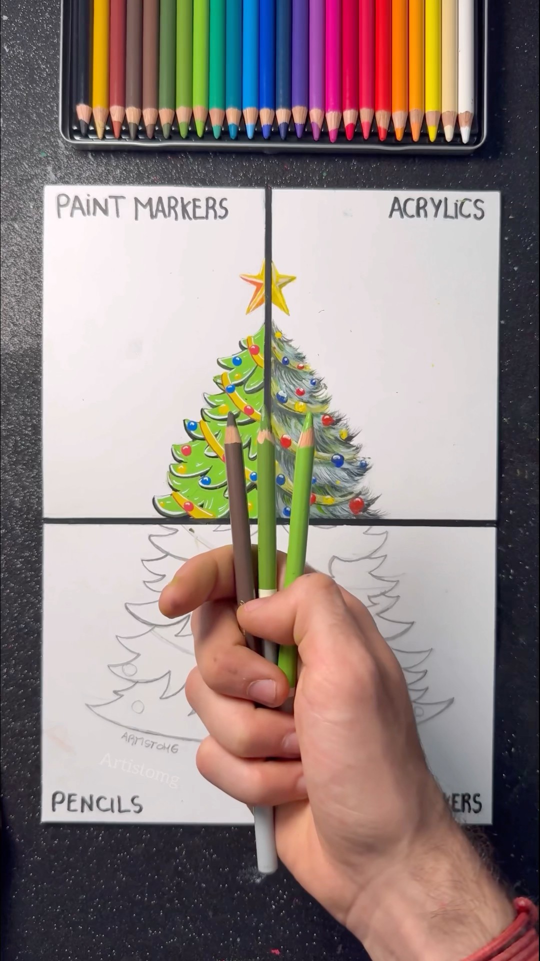 Christmas Tree with Pencils! ✍️✨? || Stay tuned for the Last Technique! ? #christmas