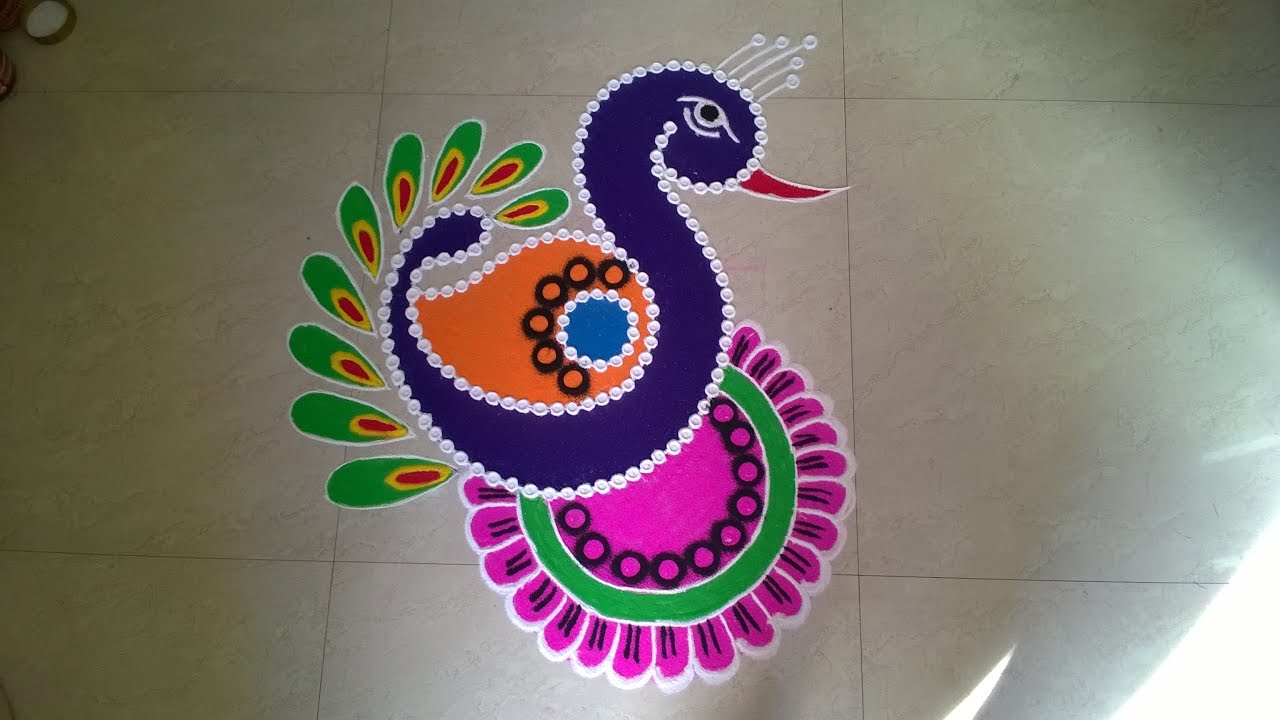 Big Peacock Feather rangoli for Diwali |Simple & Easy Peacock ...