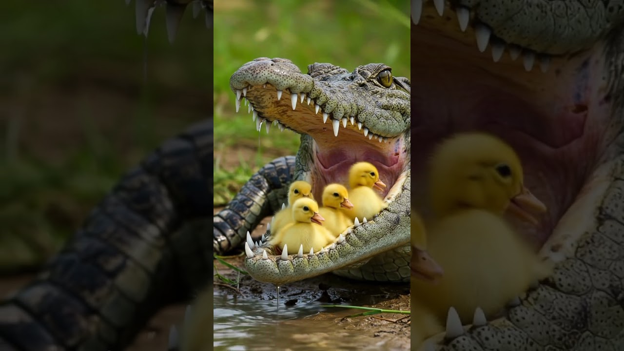 Real Footage: Crocodile Nearly Eats These Ducklings